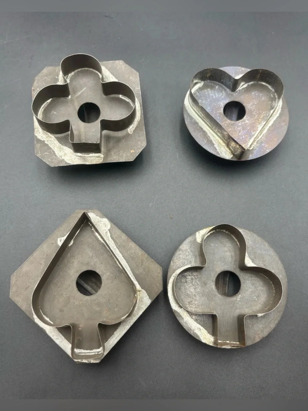 4 Antique Cookie Cutters Playing Card Suits - Heart, Spade, Clover x 2
